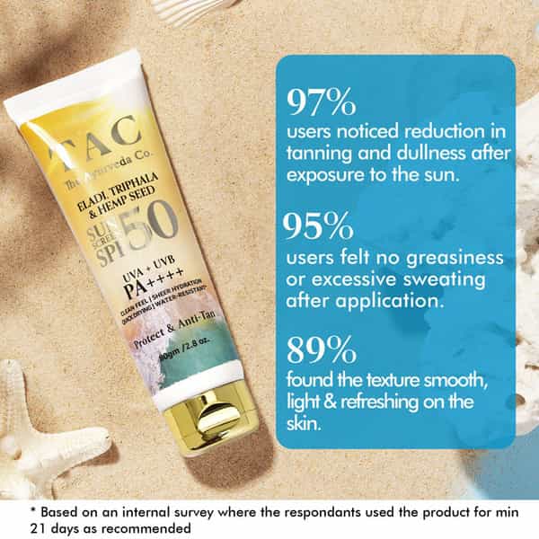 Tac - The Ayurveda Co.eladi | Triphala & Hemp Seed Spf 50 Sunscreen -80Gm