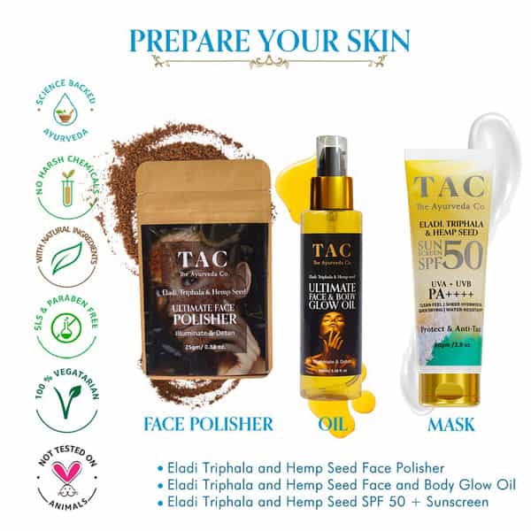 Tac - The Ayurveda Co.eladi | Triphala & Hemp Seed Spf 50 Sunscreen -80Gm