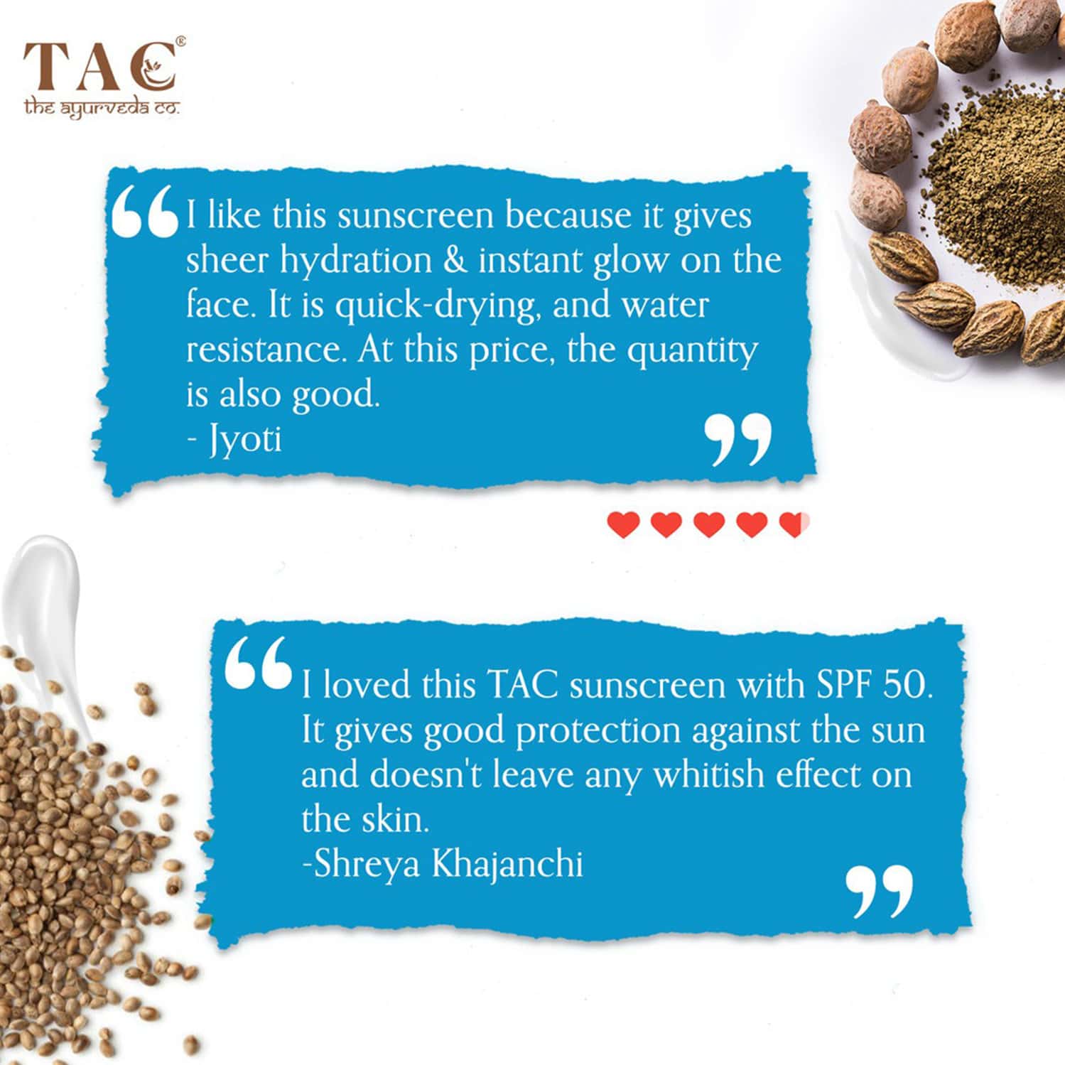 Buy TAC THE AYURVEDA CO.ELADI, TRIPHALA & HEMP SEED SPF 50 SUNSCREEN 80GM Online & Get Upto