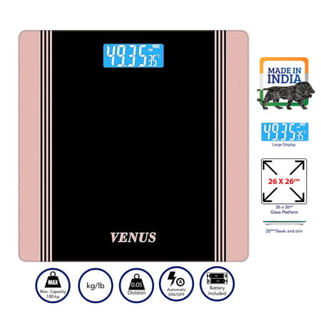 Venus (India) Electronic Digital Personal Bathroom Weight Machine | Upto 180kg | Eps-1199-New-Gold