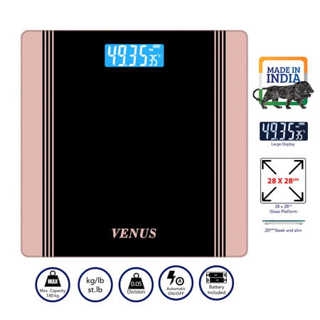 Venus (India) Electronic Digital Personal Bathroom Weight Machine | Upto 180kg | Eps-1199-New-Gold