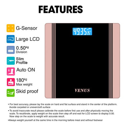 Venus (India) Electronic Digital Personal Bathroom Weight Machine | Upto 180kg | Eps-1199-New-Gold
