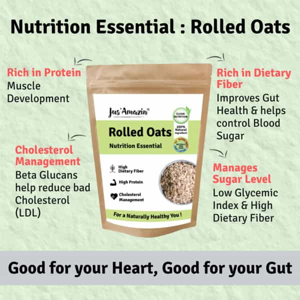 Jus Amazin Rolled Oats (1Kg) Clean Nutrition High Protein Cholesterol Management