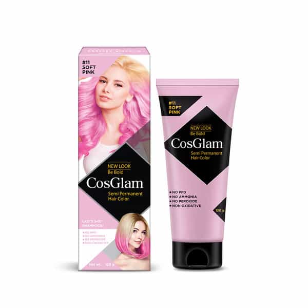 Cosglam Semi Permanent Hair Color | No Peroxide | Ammonia Free Hair Colour 11 Soft Pink - 120Gm