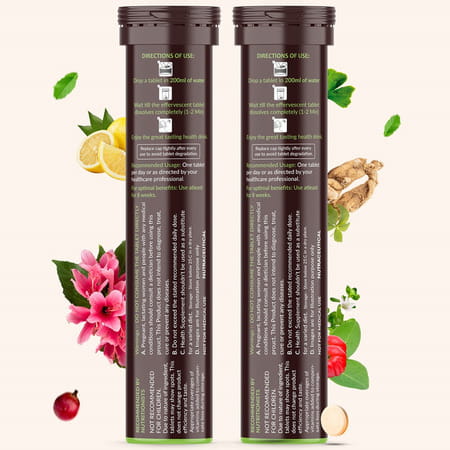 Vegan Greens Daily Women Multivitamins- 39 Vitamins | Minerals & Herbs. 100% Rda. 50 Effer. | Orange