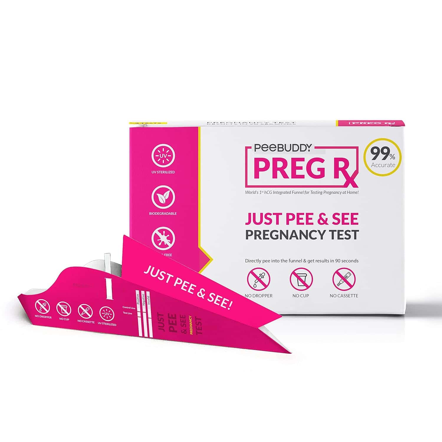 Pee Buddy Pregrx Pregnancy Test Strips In Funnel - 3 Funnels
