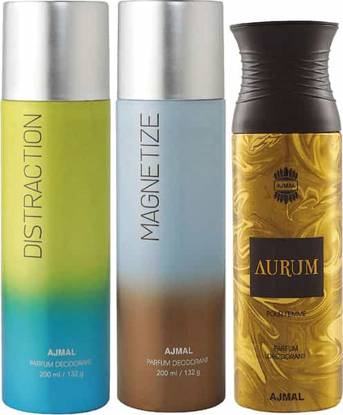 Ajmal Distraction & Magnetize For Unisex & Aurum Femme For Women Deodorants Combo Pack Of 3