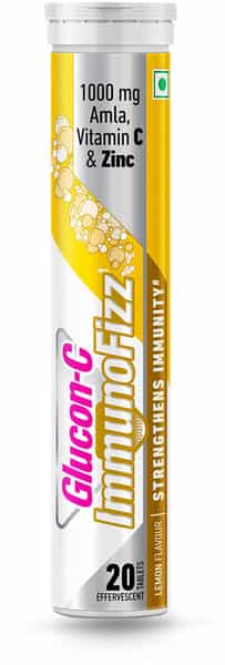 Glucon C Immunofizz -1000Mg Amla Vitamin C & Zinc - Immunity - 20 Effervescent Tablets (Lemon)