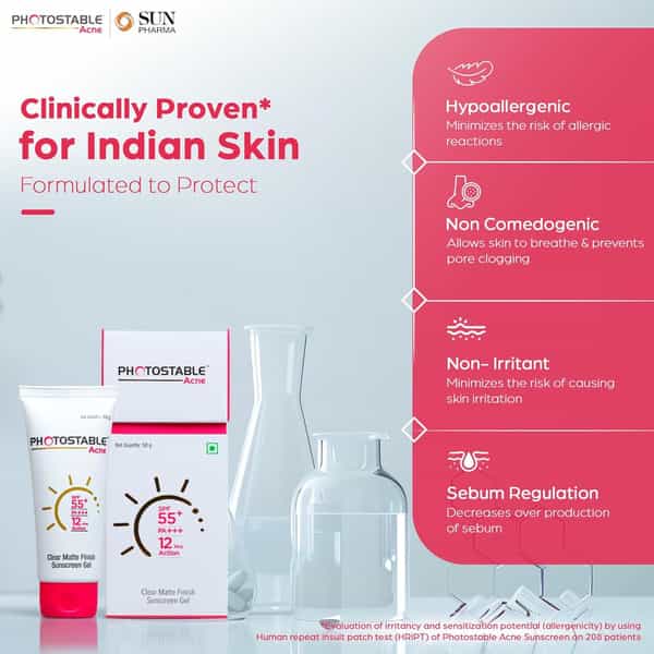 Photostable Acne | Spf 55 + | Clear Matte Finish Sunscreen Gel 50 Gm
