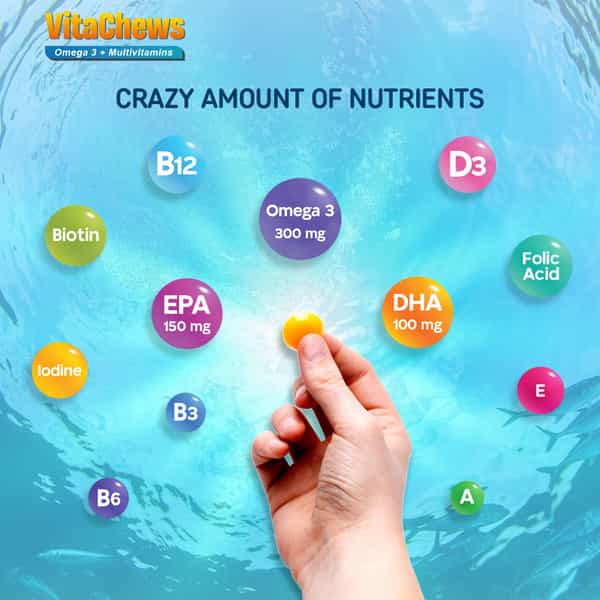 Quarant Vitachews Omega 3 Fish Oil + Multivitamin For Men & Women | 30 Sugar Free Gummies