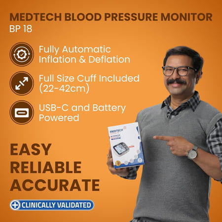 Medtech Bp18 Fully Automatic Portable Digital Blood Pressure Monitor With Smart Mdd Technology