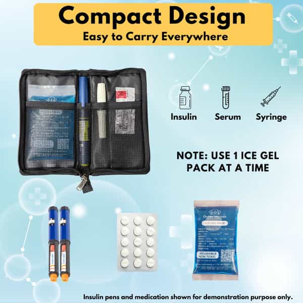 Outer Woods Insulin Cooler Wallet & 2 Ice Gel Packs | 4+ Hrs Cooling | Insulin Travel Pouch - Black