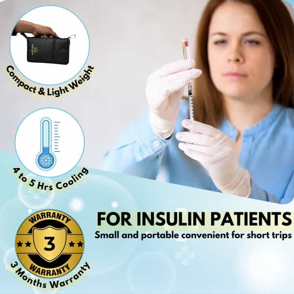 Outer Woods Insulin Cooler Wallet & 2 Ice Gel Packs | 4+ Hrs Cooling | Insulin Travel Pouch - Black