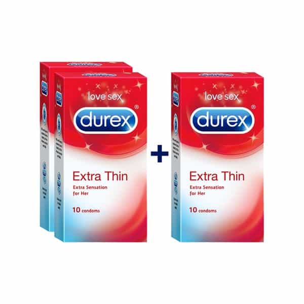 Durex Extra Thin Packet Of 10 Condoms (Buy 2 Get 1 Free)