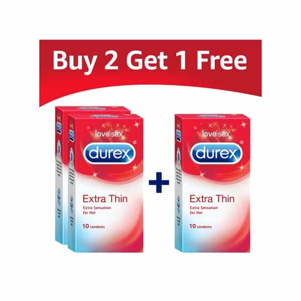 Durex Extra Thin Packet Of 10 Condoms (Buy 2 Get 1 Free)