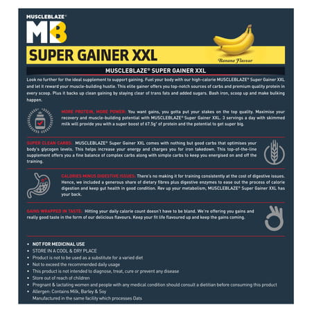 Muscleblaze Super Gainer Xxl (Banana | 3Kg / 6.6Lbs | 30 Servings) | For Muscle Mass Gain