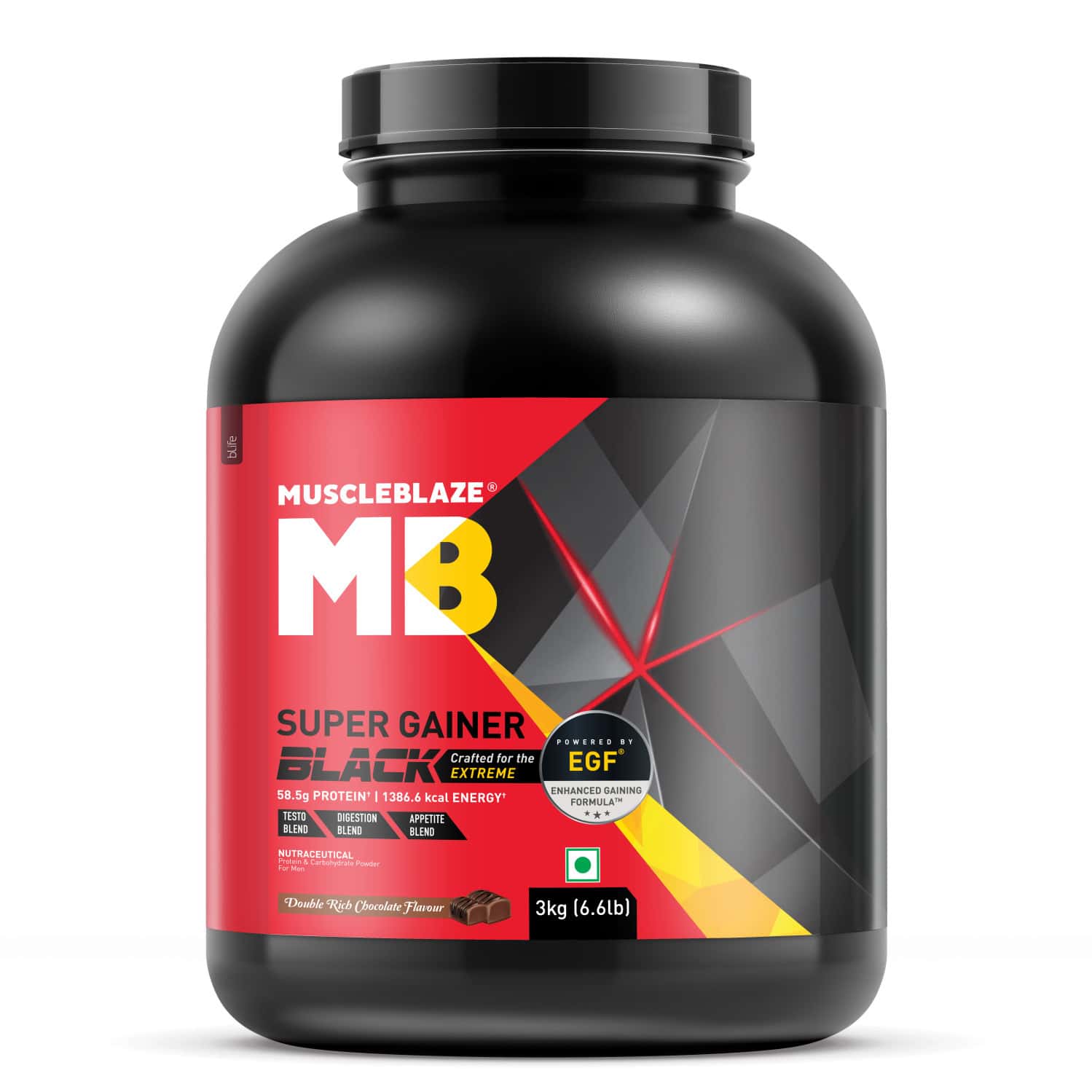 Muscleblaze Super Gainer Black (Double Rich Chocolate | 3kg / 6.6lbs | 30 Servings)