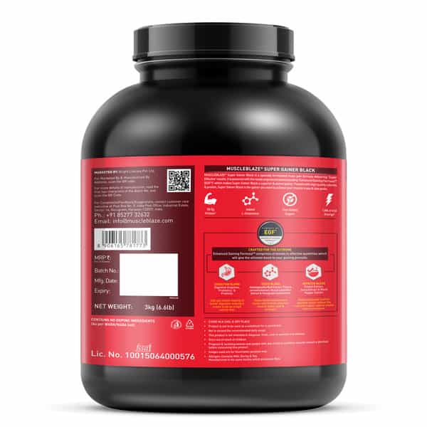 Muscleblaze Super Gainer Black (Double Rich Chocolate | 3Kg / 6.6Lbs | 30 Servings)