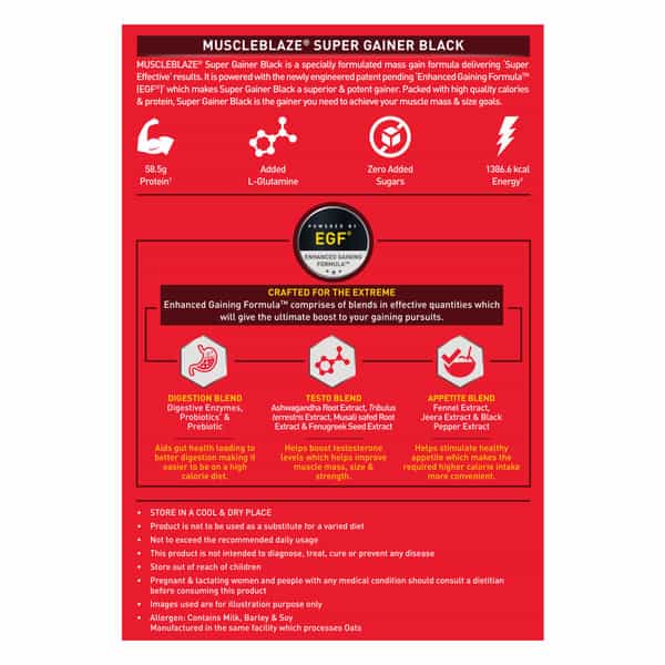 Muscleblaze Super Gainer Black (Double Rich Chocolate | 3Kg / 6.6Lbs | 30 Servings)