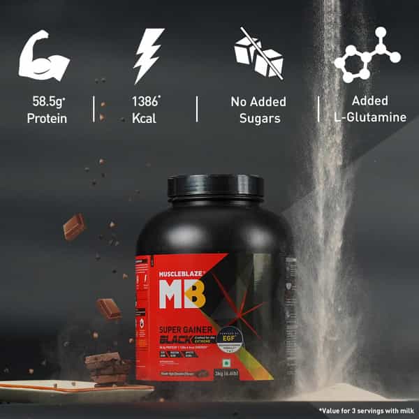 Muscleblaze Super Gainer Black (Double Rich Chocolate | 3Kg / 6.6Lbs | 30 Servings)