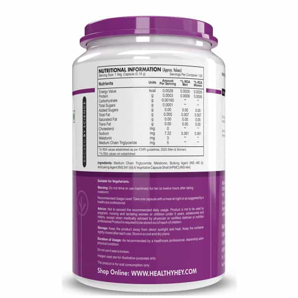 Healthyhey Nutrition Melatonin 3Mg 120 Vegetable Capsules - Promotes Sleep