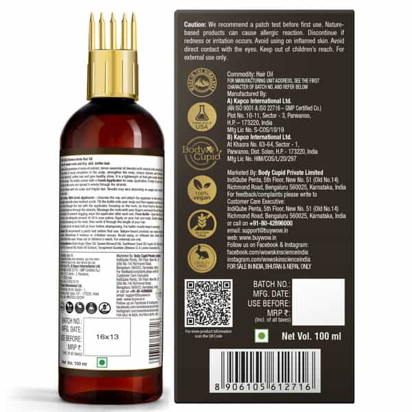Wow Skin Science Amla Hair Oil - Pure Cold Pressed Indian Gooseberry Oil + Comb Applicator - 100Ml