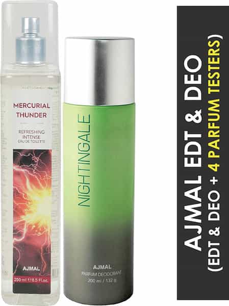 Ajmal Mercurial Thunder Edt Of 250Ml & Nightingale Deodorant 200Ml Combo Pack Of 2 (Total 450Ml)