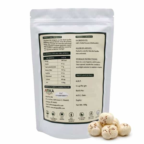 Arka Pure Life Premium Plain Phool Makhana (Fox Nuts/Lotus Seeds) - 100G