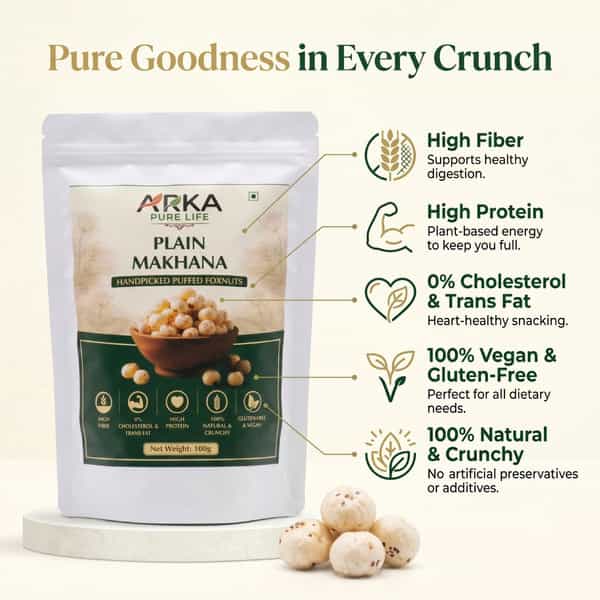 Arka Pure Life Premium Plain Phool Makhana (Fox Nuts/Lotus Seeds) - 100G
