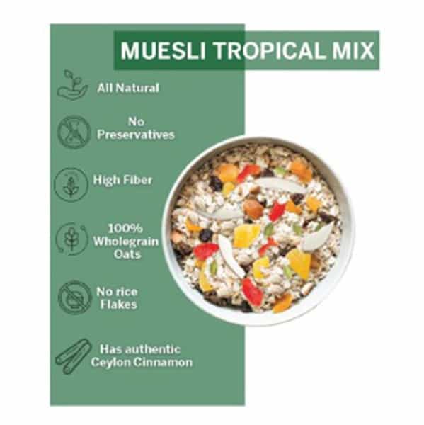 Oateo Museli Tropical Mix (Coconut Papaya Mango Pineapple) 400 Grams - 400G