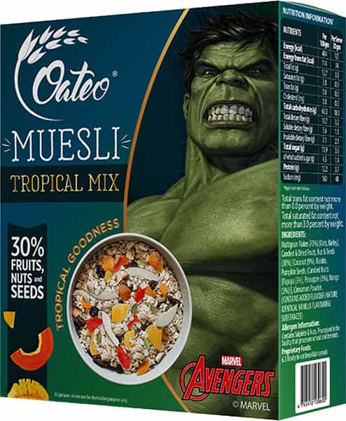 Oateo Museli Tropical Mix (Coconut Papaya Mango Pineapple) 400 Grams - 400G