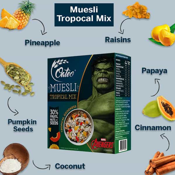 Oateo Museli Tropical Mix (Coconut Papaya Mango Pineapple) 400 Grams - 400G
