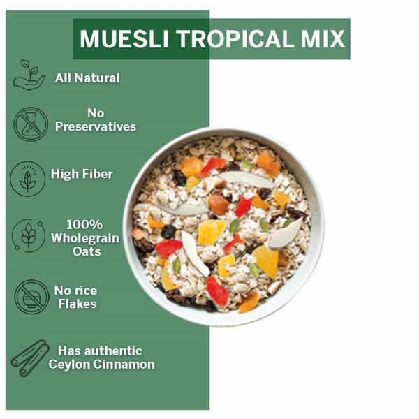 Oateo Museli Tropical Mix (Coconut Papaya Mango Pineapple) 400 Grams - 400G