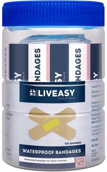 Liveasy Waterproof Bandages - Box Of 100 - Medicated Bandage For Faster Recovery