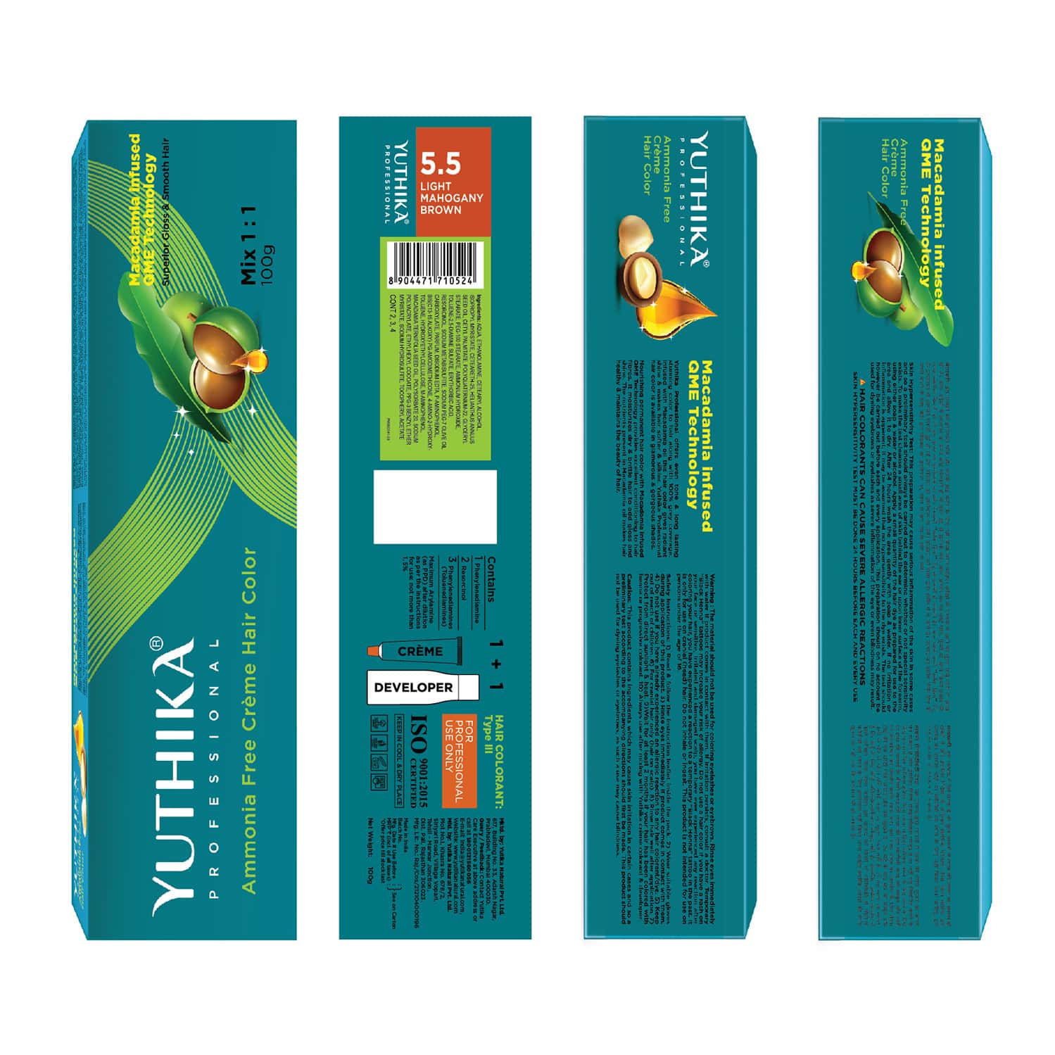 Yuthika Professional Creme Hair Color 5.5 Light Mahogany Brown 100g | Permanent Professional Colour