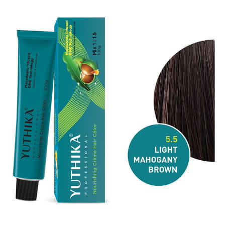 Yuthika Professional Creme Hair Color 5.5 Light Mahogany Brown 100g | Permanent Professional Colour