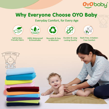 Oyo Baby Waterproof Bed Protector Baby Dry Sheet Large Beige (100 Cm X 140 Cm)