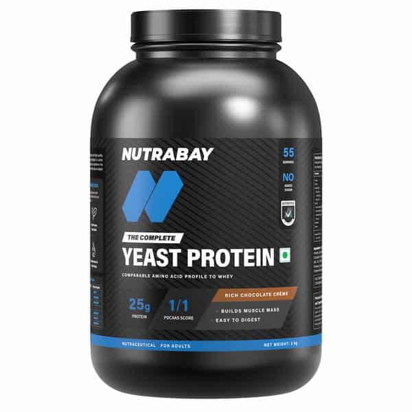 Nutrabay Yeast Protein Powder Rich Chocolate Creme 25G Protein & 6.7G Bcaa Per Scoop Jar 2 Kg