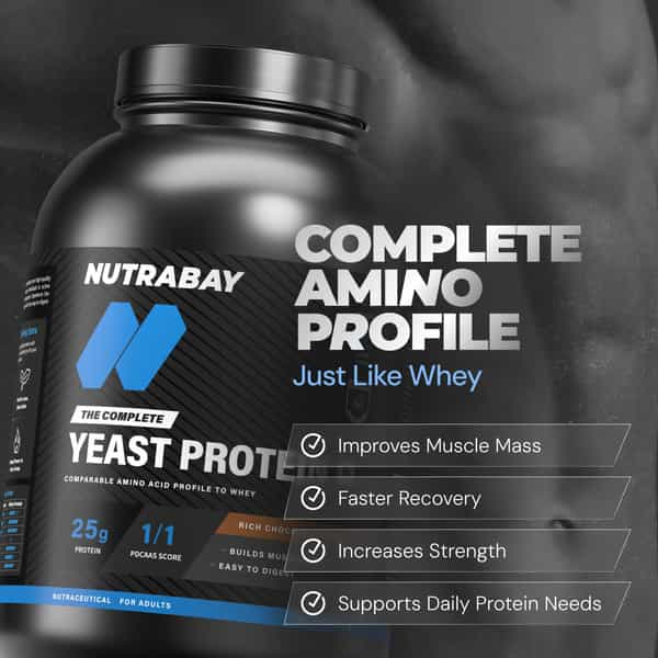 Nutrabay Yeast Protein Powder Rich Chocolate Creme 25G Protein & 6.7G Bcaa Per Scoop Jar 2 Kg