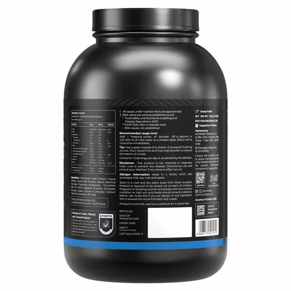 Nutrabay Yeast Protein Powder Rich Chocolate Creme 25G Protein & 6.7G Bcaa Per Scoop Jar 2 Kg