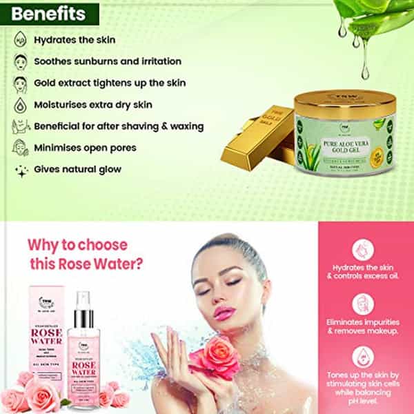 Tnw The Natural Wash Distilled Rose Water And Pure Aloe Vera Gold Gel | 200 Ml | Pack Of 1