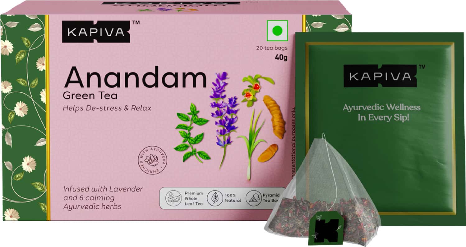 Kapiva Anandam Green Tea | Helps De-Stress & Relax | Enriched With Lavender Ashwagandha| 20 Tea Bags