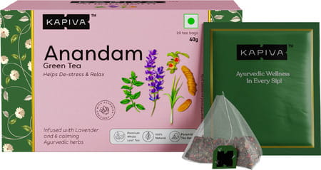 Kapiva Anandam Green Tea | Helps De-Stress & Relax | Enriched With Lavender Ashwagandha| 20 Tea Bags