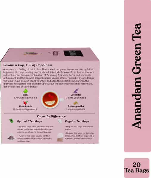 Kapiva Anandam Green Tea | Helps De-Stress & Relax | Enriched With Lavender Ashwagandha| 20 Tea Bags