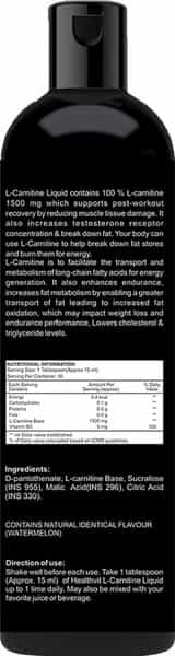 Healthvit Fitness L-Carnitine -1500 Mg - 450Ml - Watermelon Flavor