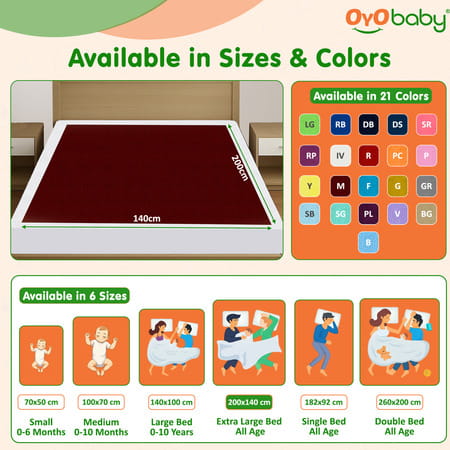 Oyo Baby Waterproof Bed Protector Baby Dry Sheet Extra Large Maroon (140 Cm X 200 Cm)