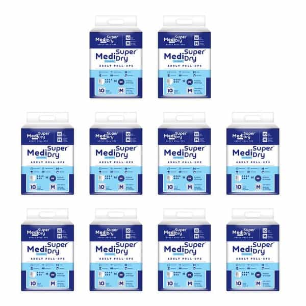 Medisuperdry Adult Diaper Pants (M) | Pull-Ups | Elastic Waist Size 71-110Cm | 10 Piece | Pack Of 10