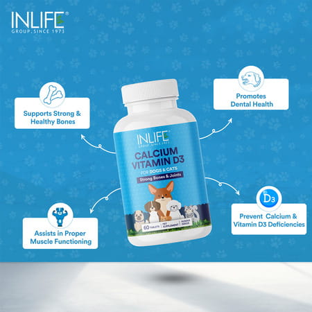 Inlife Calcium For Dogs With Vitamin D3 Supplement 60 Tablets Pet Health Supplements (500 Mg)