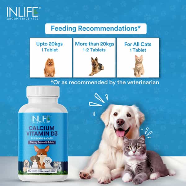 Inlife Calcium For Dogs With Vitamin D3 Supplement 60 Tablets Pet Health Supplements (500 Mg)
