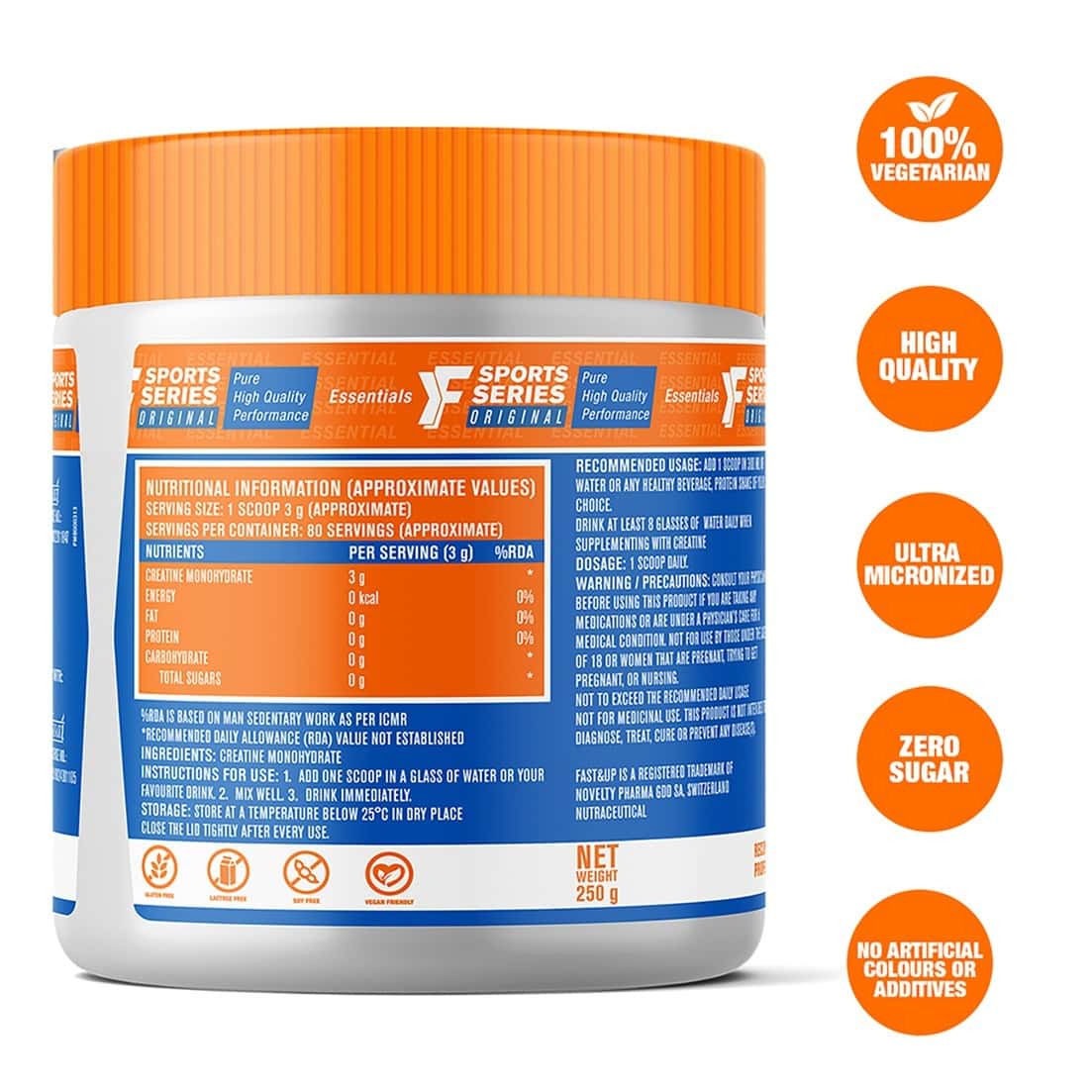 Buy FAST&UP CREATINE MONOHYDRATE ESSENTIALSFOR LONGER WORKOUT,MUSCLE RECOVERY80 SERVING
